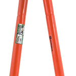 An image of a Marksman Telescopic Bypass Lopper 24"-37" with red handles and black non-slip grips. The cutting mechanism at the top features a sharp, curved blade designed for pruning tree branches and shrubs. A small label with text is attached to one of the handles.