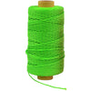 A spool of the Dekton 225Ft Masonry Brick Line 12pc CDU, neatly wound around a cylindrical cardboard core. The line's bright green color and twisted, durable texture make it ideal for construction projects, with a loose end hanging slightly off to the side. Commonly found in hardware shops, it's ready for any task at hand.