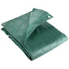 A large folded Green Multi-Purpose Tarpaulin 1.2m X 1.8m with reinforced edges and metal grommets is shown. One corner is folded back to reveal the texture and material of the waterproof tarpaulin, making it perfect for all your gardening and DIY needs.