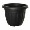 The Round Ribbed Plastic Planter Black 40cm features a wide, flared top rim and vertical grooves along the sides. Made from durable, lightweight plastic, this black planter boasts a simple yet functional design that adds a modern touch to any space while remaining empty.