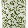 The Umbrella Stand, Vintage Green & White Floral Design, features a tall ceramic cylinder with an intricate green vine and small flower pattern over a white surface, adding a charming floral touch.