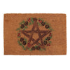 The Natural Winter Solstice Pentagram Doormat features a charming rustic pentagram design made from twigs, embodying the spirit of the Winter Solstice. Encircled by a wreath adorned with pinecones and red berries, it lies on a brown, textured background, creating an inviting welcome to any home.