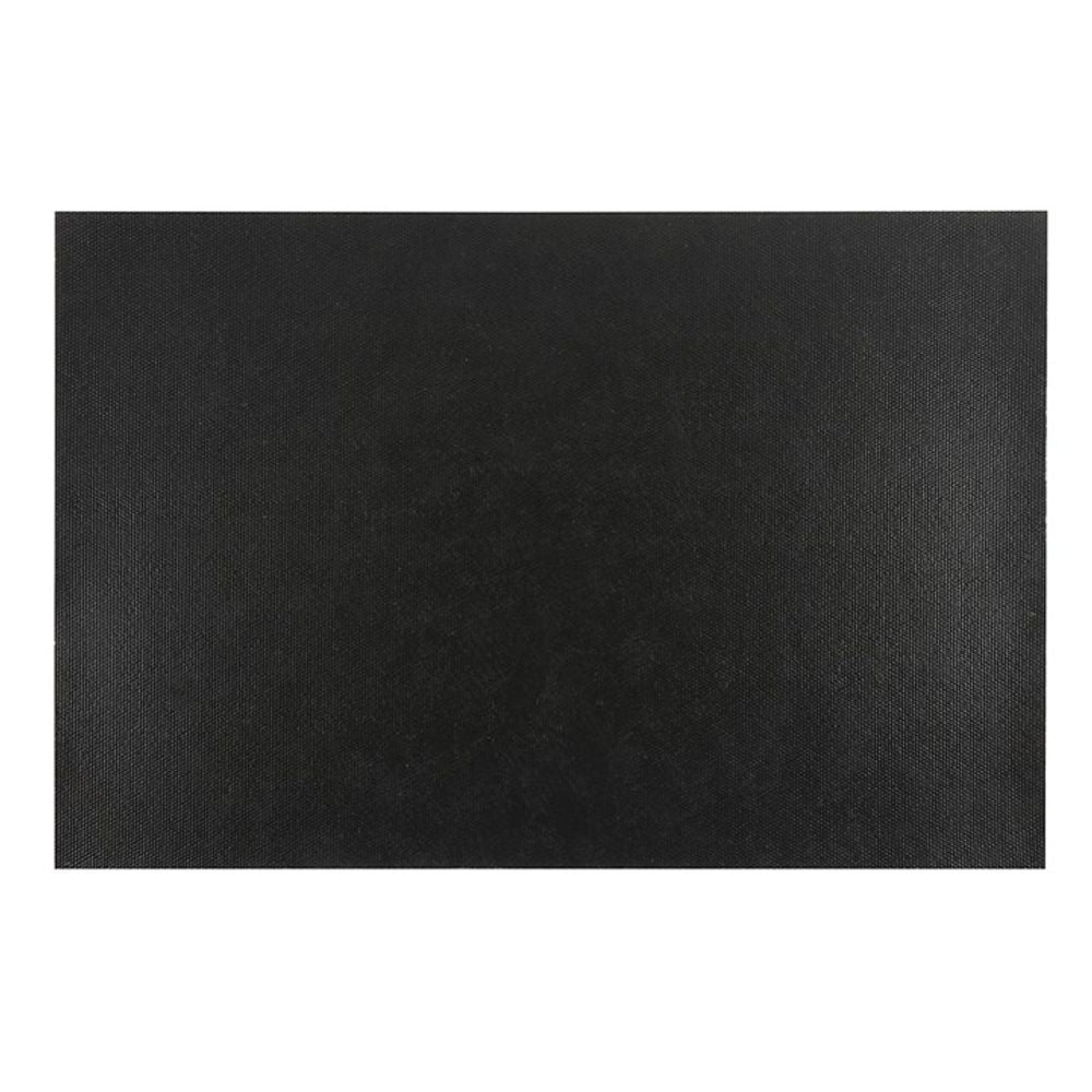 Product Description: The Natural The Witch Is In Doormat features a uniformly textured, square-shaped black surface set against a white background. Its texture provides the impression of a solid, matte finish, making it perfect as a witch doormat for sheltered indoor use.