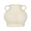Introducing the Cream Speckle Bum Plant Pot—a cream-colored ceramic vase with a distinctive curvy design and whimsical home decor charm. It features two small handles on each side, and its smooth surface is accented with subtle speckles, offering a minimalist, modern look ideal for dolomite plants.
