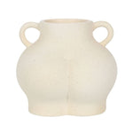 Introducing the Cream Speckle Bum Plant Pot—a cream-colored ceramic vase with a distinctive curvy design and whimsical home decor charm. It features two small handles on each side, and its smooth surface is accented with subtle speckles, offering a minimalist, modern look ideal for dolomite plants.