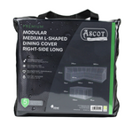 Black carry bag labeled "Ascot Garden Furniture Covers." This black, UV-protected cover fits a Premium Modular Medium L Shaped Dining Set (right side long), measuring 260/184 x 210/134 x 76(D) x 60/82(H), and offers waterproof outdoor protection.
