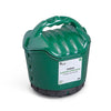 A green handheld garden spreader with a sturdy handle and a labeled front panel reading "Multipurpose Garden Spreader, Twist & Shake Action." Featuring a ribbed top, rotating mechanism at the bottom, 5kg capacity, and adjustable flow rate, this versatile tool is perfect for multiple uses.