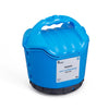 The Winter Plastic Twist & Shake Salt Spreader is a blue, portable device with a rounded top handle and a label reading "Winter Plastic Twist & Shake Salt Spreader." It features an adjustable flow rate with 10 settings and a sturdy, black base designed for easy salt dispersion. With its 5KG capacity, it's ideal for effective ice control during the winter season.