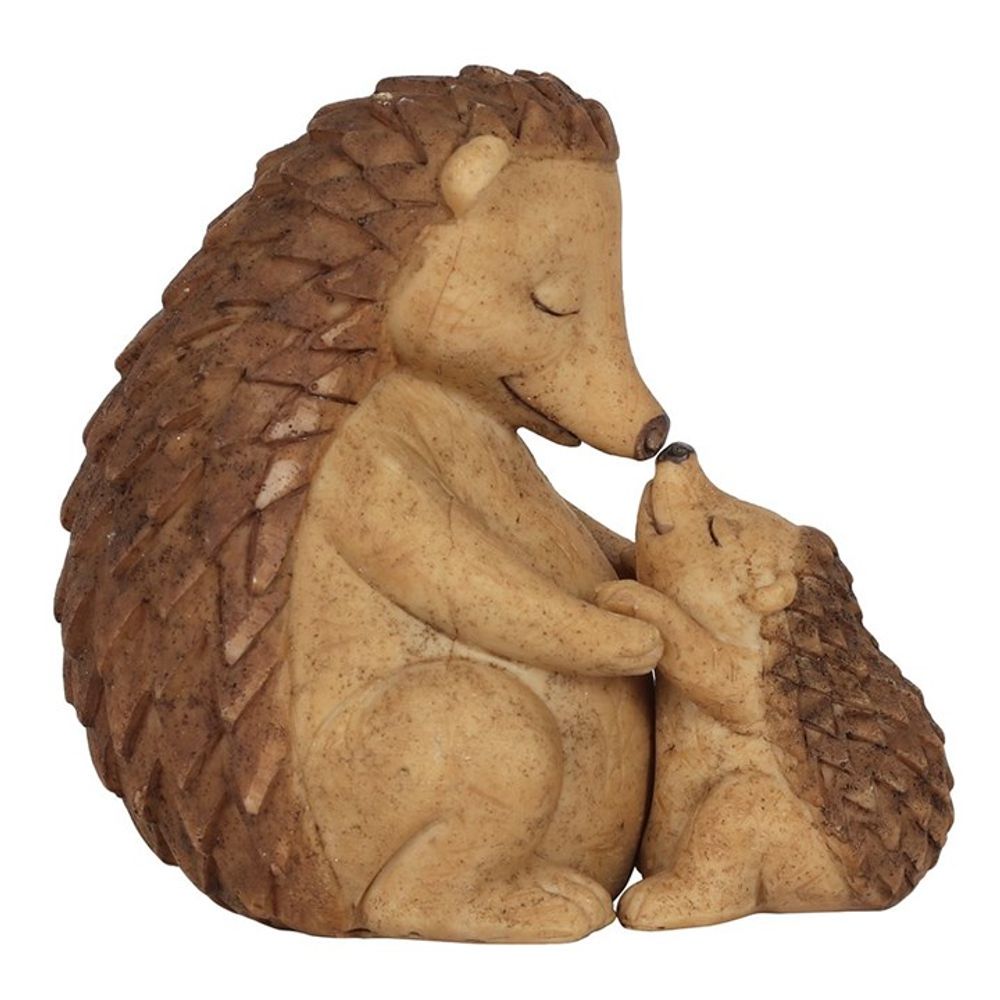 The Happy Hoglet Mother and Baby Hedgehog Ornament features a charming embrace, with the mother upright, touching noses with her baby. Their textured spines and smooth details beautifully express contentment and closeness, making it a perfect heartfelt gift.