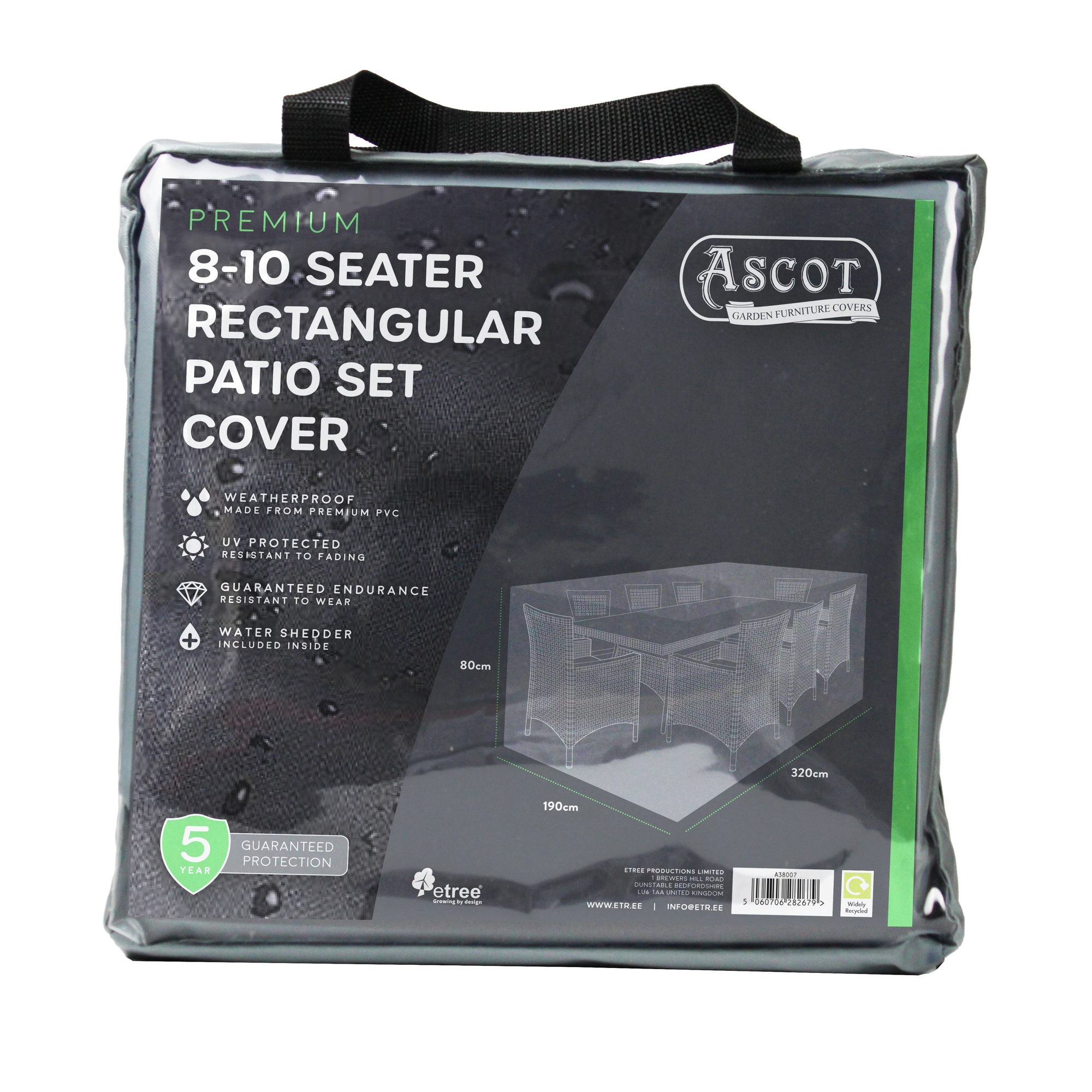 Premium Extra Large(8-10 seater) Rectangular Patio Set Cover - 320 X 190 X 80 (H) cm