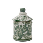 Ceramic Green Parrot Palm Willow Urn Jar With Lid 16cm