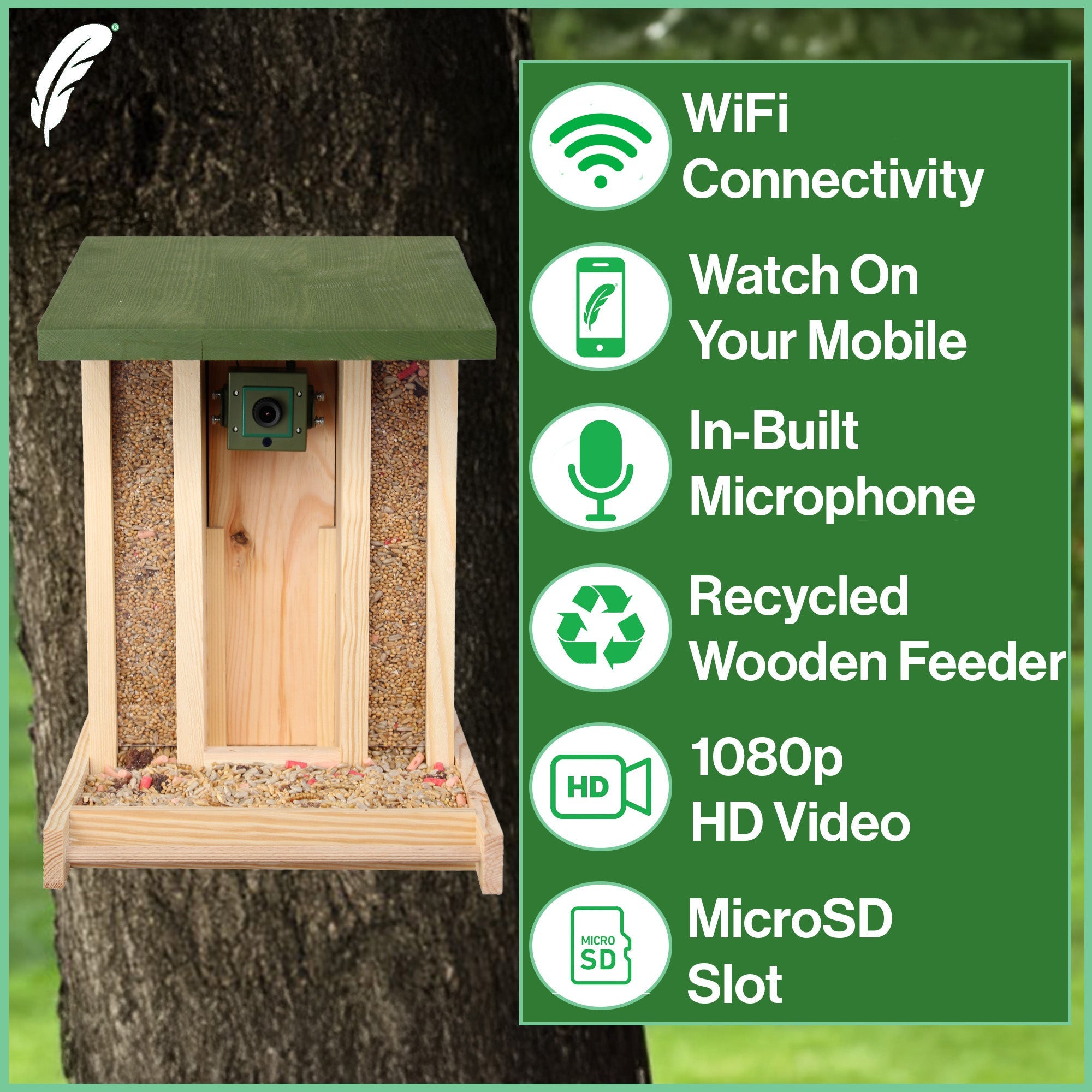 Camera Compatible Wooden Bird Feeder