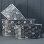 Set of Three Oval Bee Zinc Planters