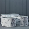 Set of Three White Oval Bee Zinc Planters L38cm M31cm S26cm