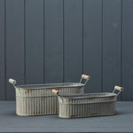 Set of Two Vintage Whitewashed Oval Zinc Troughs