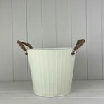 Cream Round Tapered Zinc Planter with Rope Ears