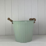 Sage Green Round Tapered Zinc Planter with Rope Ears
