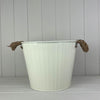 28cm Cream Round Tapered Zinc Planter with Rope Ears TD28cm H22cm B20cm and Drainage Hole