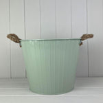 Sage Green Round Tapered Zinc Planter with Rope Ears