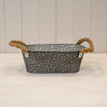 Zinc trough with hammered finish (embossed) and rope ears T26cmx12.5cm H10cm