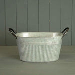 28 x 18cm Oval Ribbed aged zinc planterÂ 