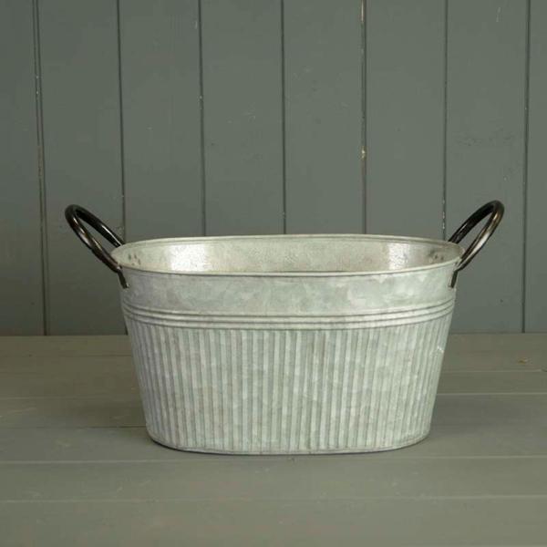 28 x 18cm Oval Ribbed aged zinc planterÂ 