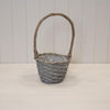 18cm Round GreyWashed Willow Basket with overhandle