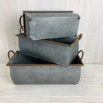 Set of 3 Large Rectangular Metal Trough Planter L: L43cm W20cm H15cm M: L37cm W16.5cm H13cm S: L31c