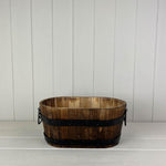 Wooden Oval Planter with 2 Metal Bands and Handles L30cm D18cm H14cm