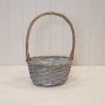 24 x 18cm Oval Greywashed Willow Basket with Overhandle