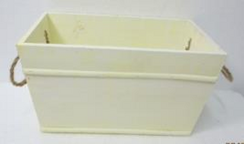 Rectangular Yellow with Witewash Trough with Wooden Beading & Rope handles TD 28x16cm H14cm Base 23