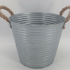 23cm Aged Zinc Planter with Rope Handles & Drainage Hole