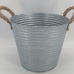 23cm Aged Zinc Planter with Rope Handles & Drainage Hole
