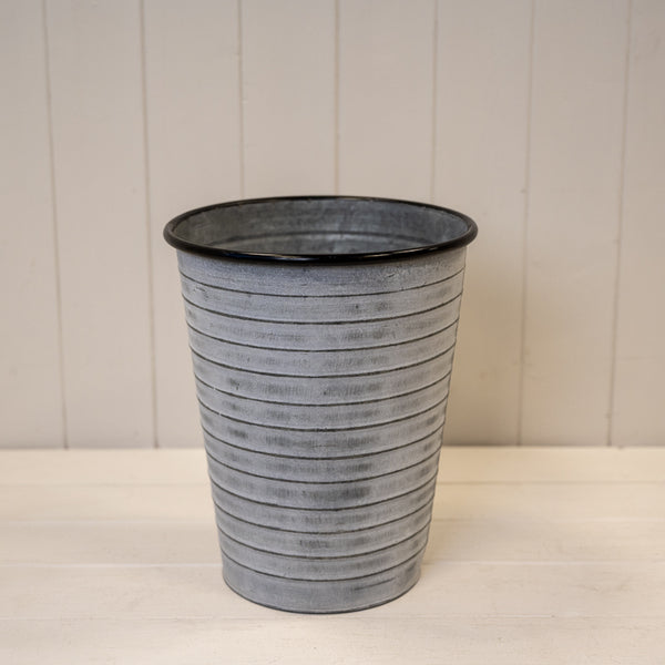23cm Vintage Whitewashed Garden Long Tom Planter (ribbed)  TD23cm H27.5cm BD15.5cm with Draniage Ho