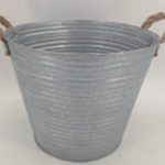 27cm Aged Zinc Planter with Rope Handles & Drainage Hole