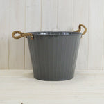 Grey Zinc Bucket with Hessian Ears TD18cm H16cm B13cm