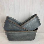 Set of 3 Large Metal Oval Trough Planters L: L53cm W23cm H19cm M: L46cm W21cm H18.5cm S: L42.5cm W1