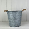 Ribbed Zinc bucket with Hessian Ears TD18cm H16cm B14cm