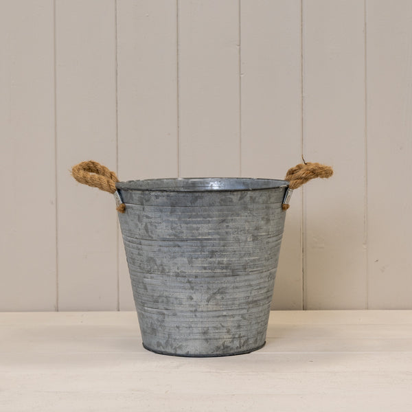 Zinc Bucket with Drainage Holes and Hessian Ears TD22xH20xB15.5cm