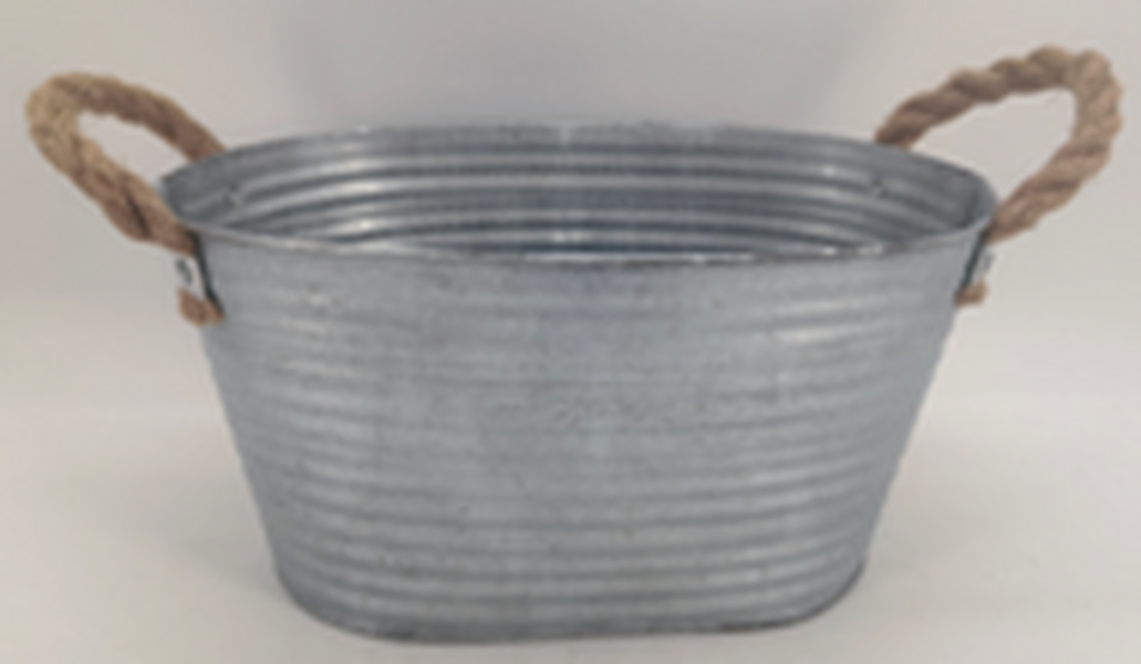29 x 17cm Aged Zinc Trough with Rope Handles and Draiange Hole