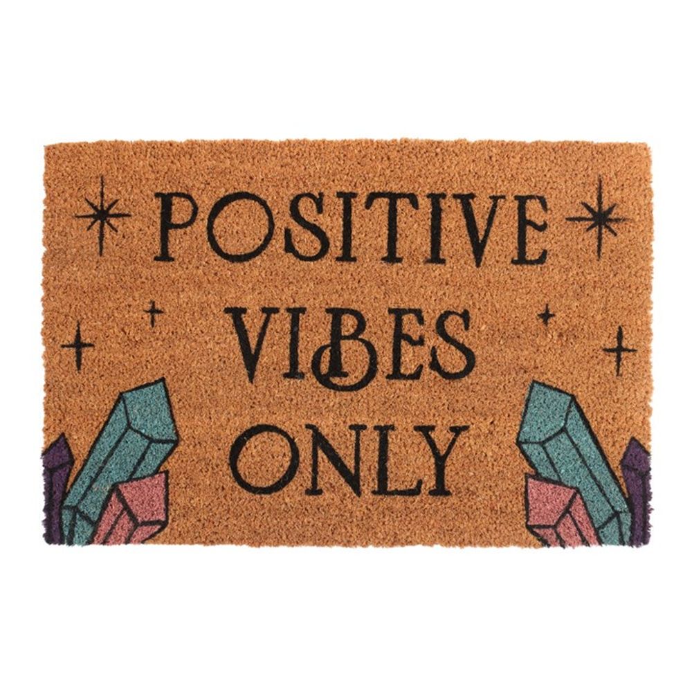 Introducing our "Natural Positive Vibes Only Doormat," crafted from coir and adorned with black stars. The edges feature enchanting purple and blue magic crystal designs, promoting love and happiness every time you come home.