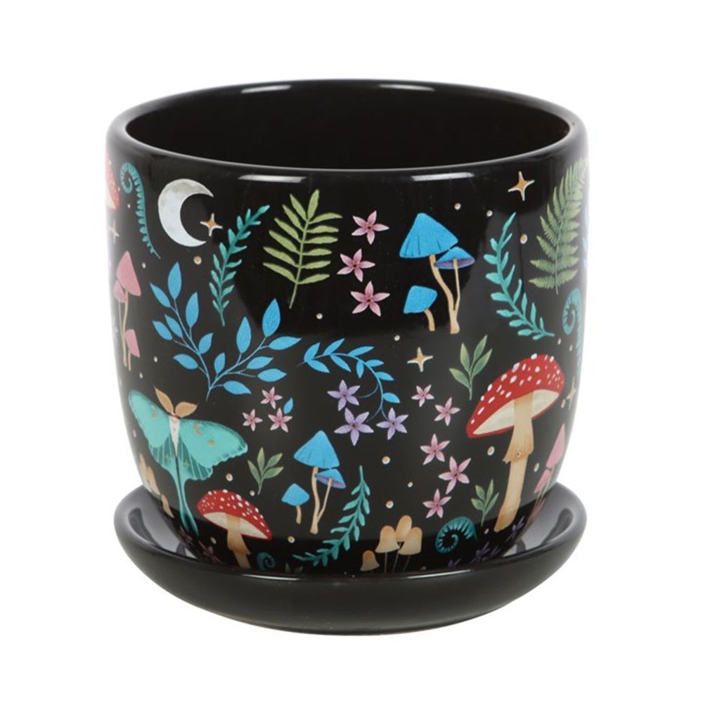 Dark Forest Print Ceramic Plant Pot with Saucer