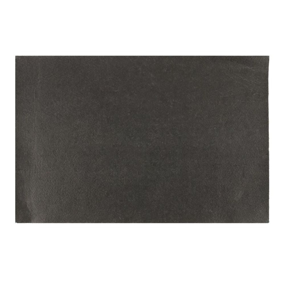 A rectangular sheet of black sandpaper with a slightly textured surface is shown against a white background. The edges appear straight and clean, reminiscent of the crisp lines found on a Natural Botanical Welcome Doormat, and the sheet is uniformly black in color.