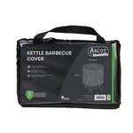 Ascot's packaging for the Premium Kettle Barbecue Cover showcases its weatherproof, UV-protected black PVC design, providing waterproof protection for BBQs up to 71 cm in diameter and 90 cm in height, with a 5-year guarantee.