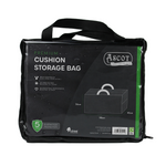 Black Premium Cushion Storage Bag - 90 x 46 x 56 H, with handles, for outdoor furniture. Waterproof, UV-protected PVC material in black; includes a 5-year guarantee badge on packaging.