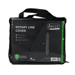 The Premium Rotary Line Cover in black features weatherproof, UV-protected PVC and a 5-year guarantee. It includes a graphic of the closed cover, dimensions 28cm (W) x 155cm (H), ideal for protecting outdoor furniture covers with waterproof protection.