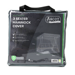 A packaged Premium 3 Seater Hammock Cover in grey is shown with UV-protected PVC waterproof material. Ideal for protecting outdoor furniture, it features dimensions of 220 x 150 x 170 (H) cm and includes a 5-year guarantee.