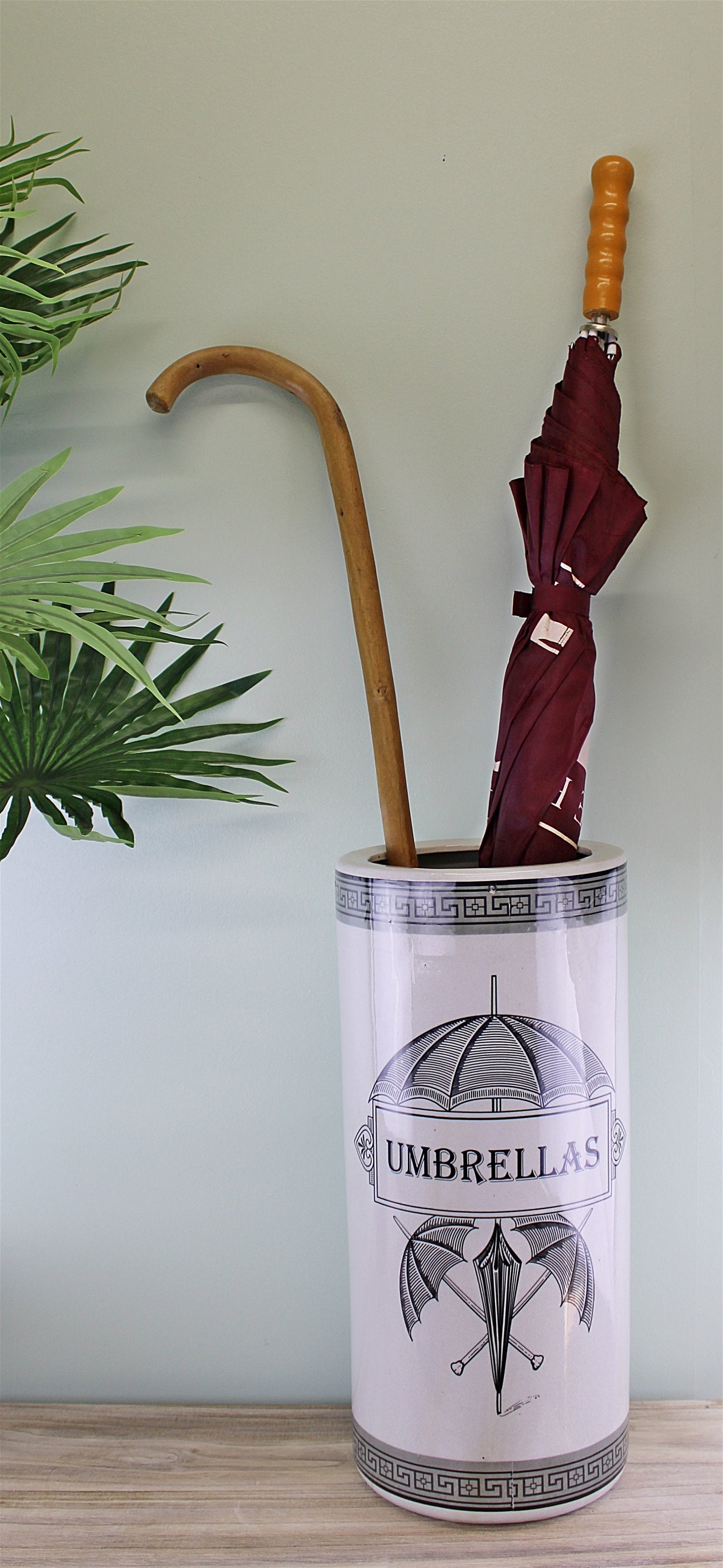 Monochrome Ceramic Umbrella Stand with Umbrella Print