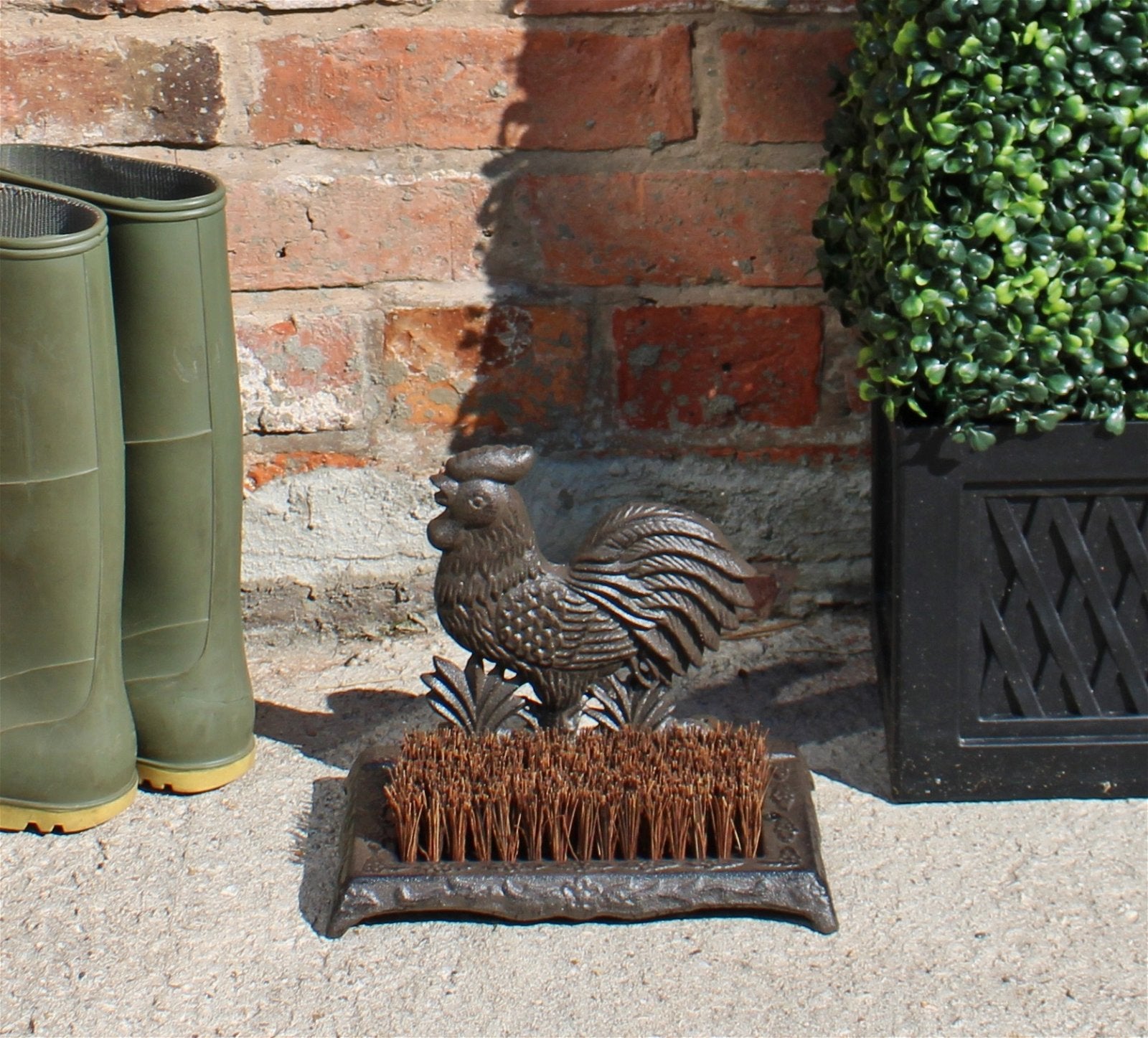 Cast Iron Garden Boot Brush, Cockerel Design