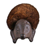 The Cast Iron Garden Boot Brush features a cute, decorative hedgehog design with a gray sculpted body and dark brown bristle back.